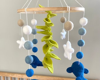 Whale Underwater Ocean Felt Nursery Mobile, Boy Nursery, Girl Nursery, Starfish, Seaweed, Blue Whale, Baby Shower Gift