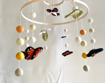 Monarch Butterfly Felt Baby Mobile: Anemone Flowers Nursery Decor