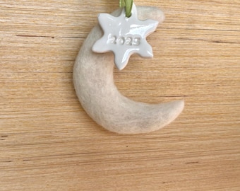 Baby's First Christmas Ornament: Wool Felt Crescent Moon, 2026 Charm