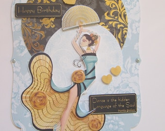 Handmade Dancer Birthday Card, Unusual Shape