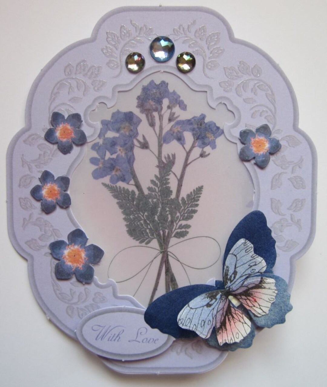 Handmade Floral Card - Paper Butterfly & Gems - Etsy
