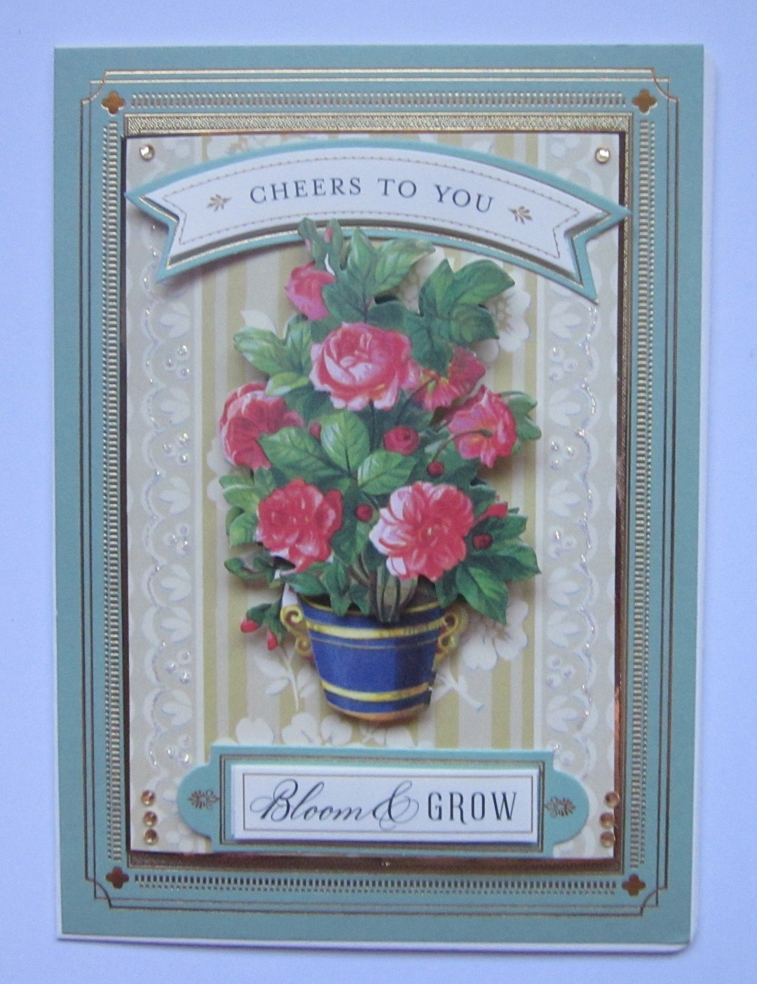 Decoupage Rose Card: Vintage Style, Glitter Detail - Etsy
