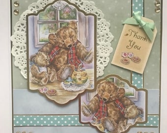 Handmade Teddy Bear Thank You Card, Gold Foil Accents