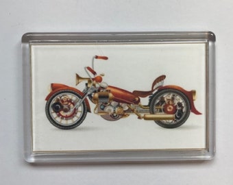 Orange steampunk motor bike   FRIDGE MAGNET