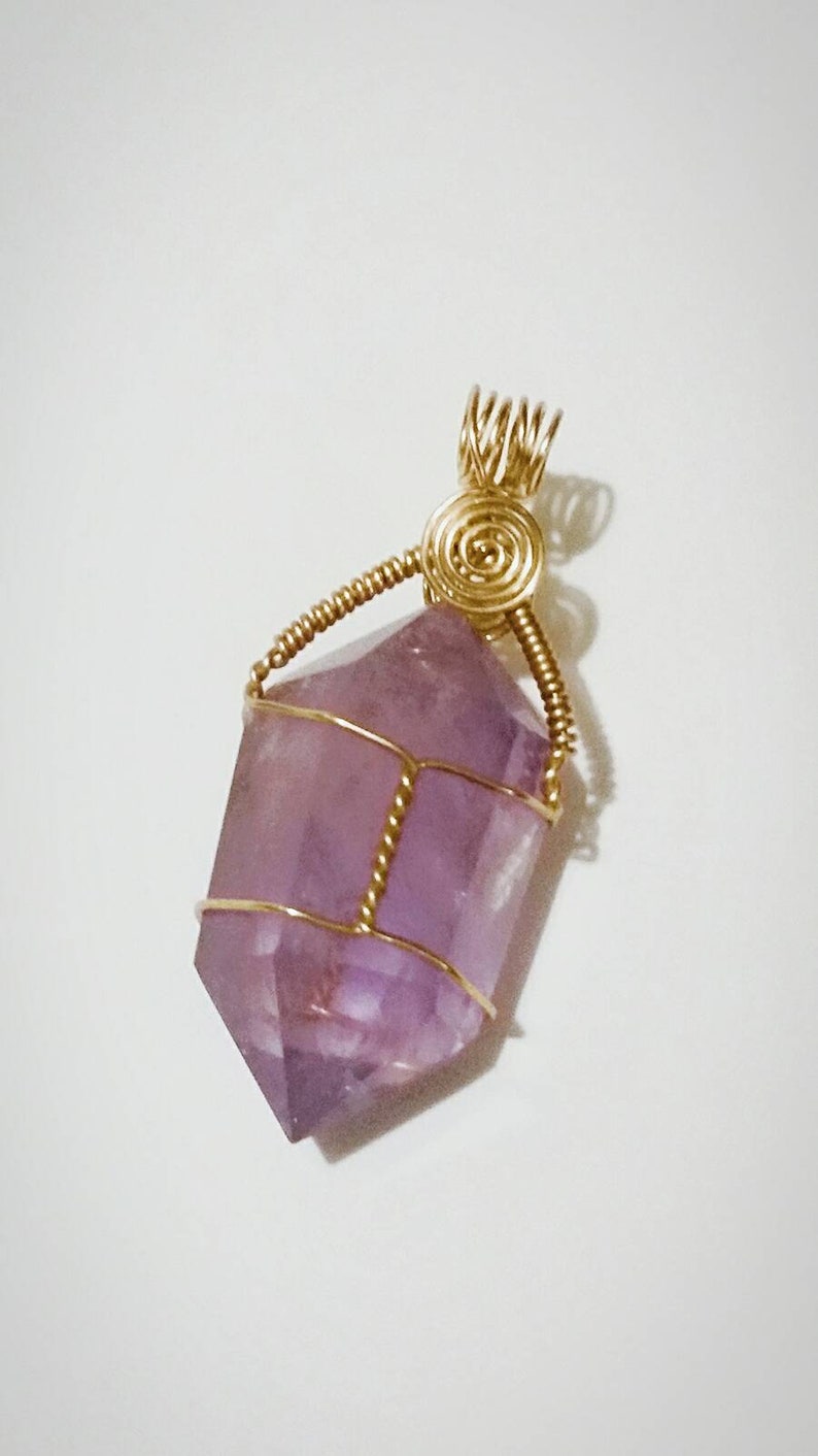 Wire Wrapped Double Terminated Amethyst Pendant Big Image 0