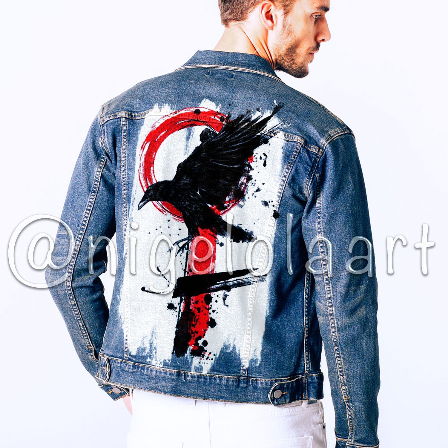 painted black denim jacket
