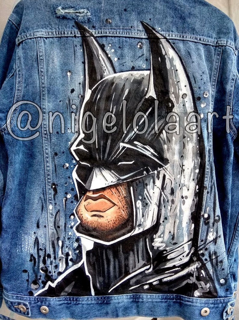 painted denim jacket Jacket with painting superhero Hand painted jacket jean jacket Jean jacket,art jacket,Pop art jacket denim jacket