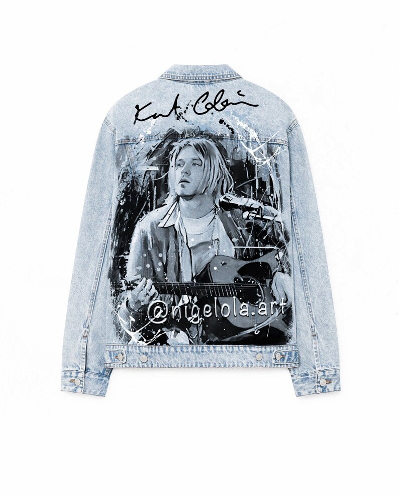 hand painted denim jacket Denim jacket NIRVANA Kurt Cobain Art singer and guitarist of the grunge band Nirvana
