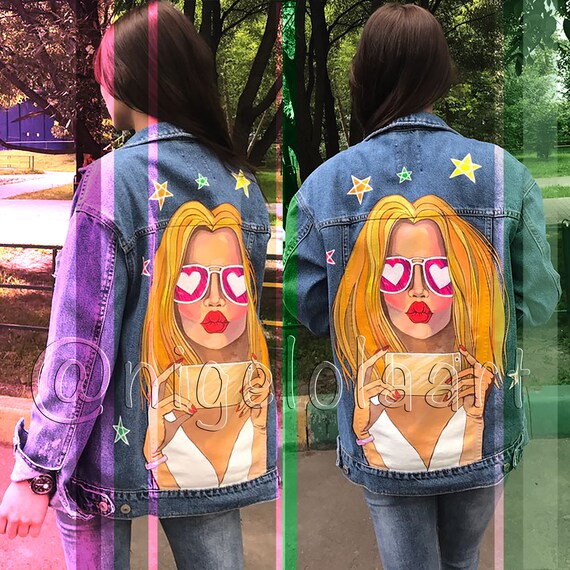 painted denim jacket etsy