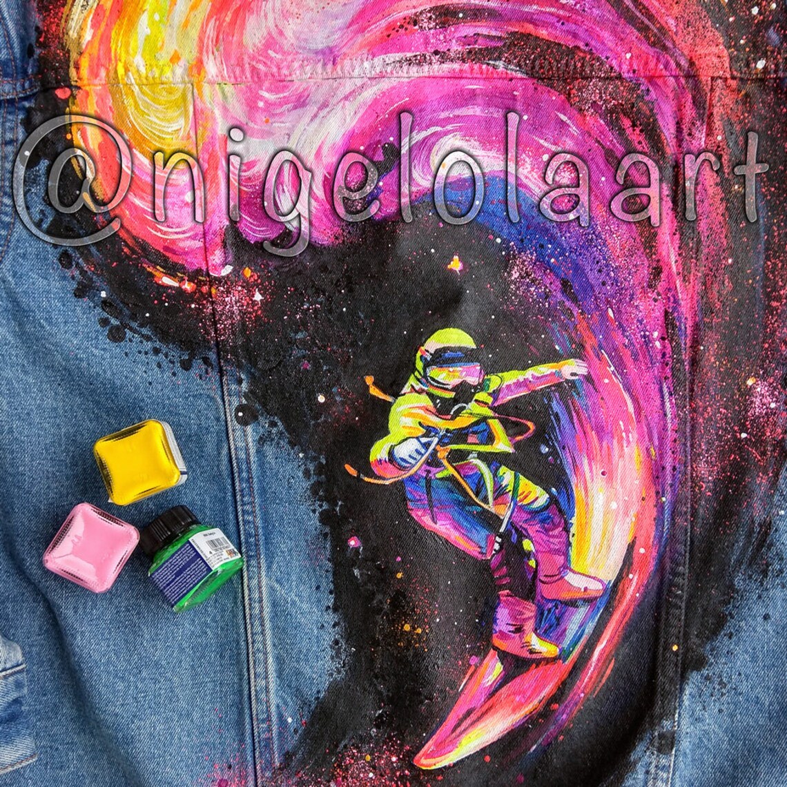 Painted denim jacket painted jean jacket painted jacket Etsy