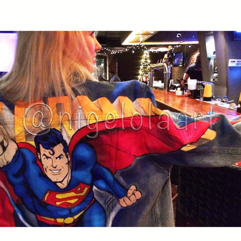 Denim jacket Painted denim jacket Superman Painted jacket Jean jacket superhero Painted jacket Denim jacket Painted jean jacket Man jacket