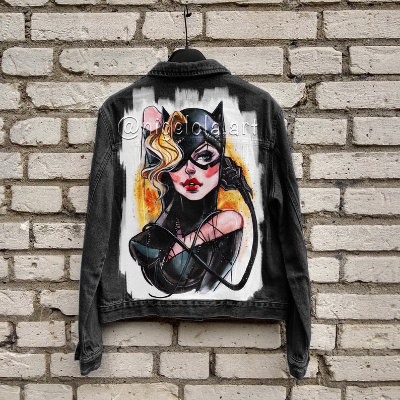 Painted denim jacket Catwoman costume American Comic stuff Etsy