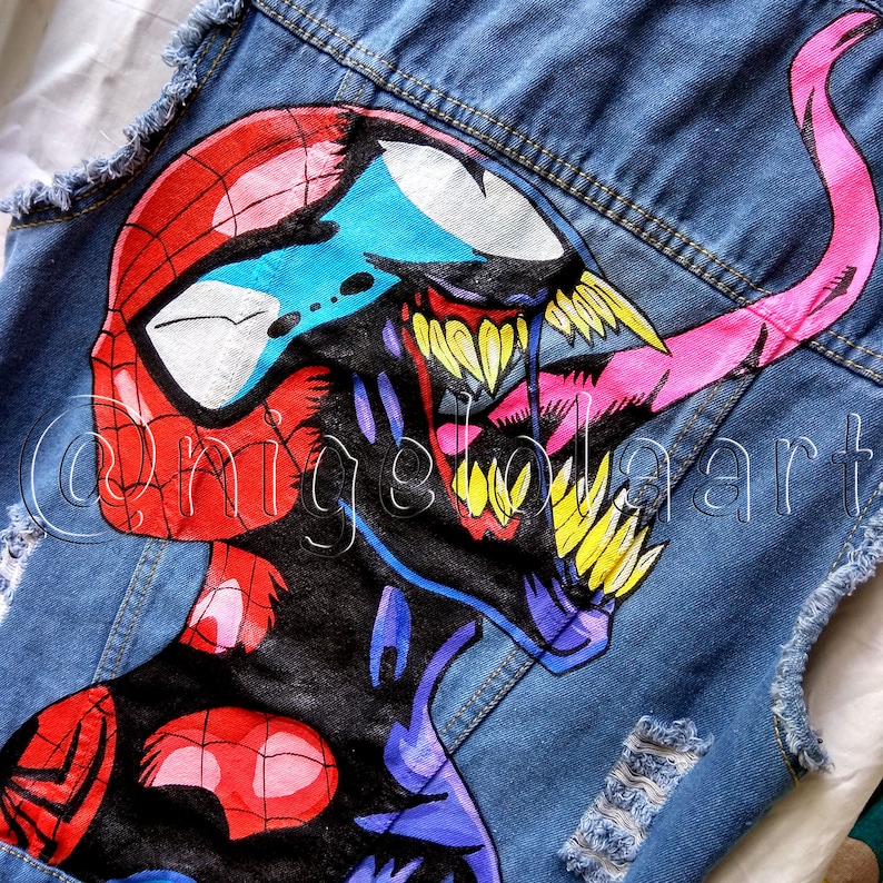 painted denim jacket Jacket with painting superhero Hand painted jacket jean jacket Jean jacket,art jacket,Pop art jacket denim jacket