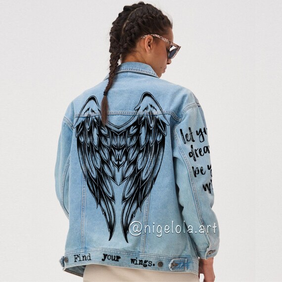 Hand painted jacket Jean jacket Art Painted denim Grunge | Etsy