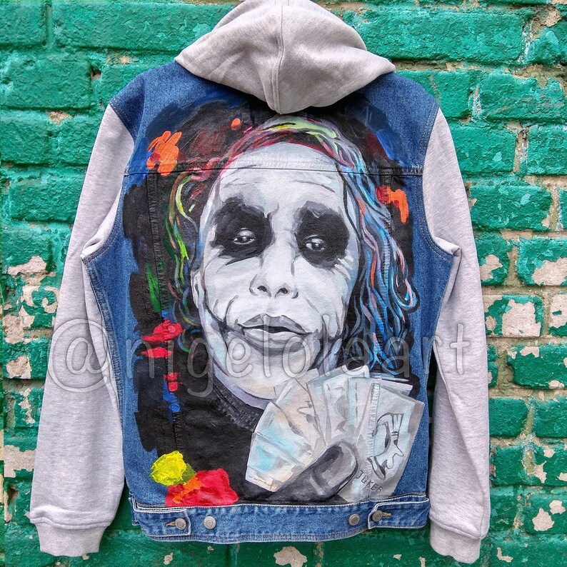 Hand painted joker jacket suicide squad movie purple joker Etsy