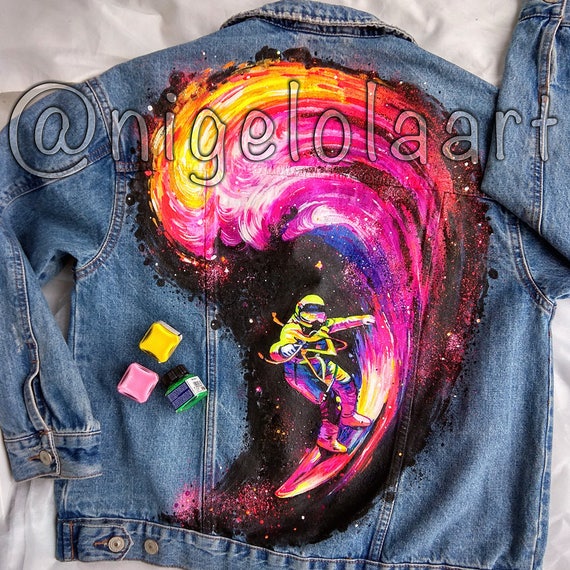 painted denim jacket etsy