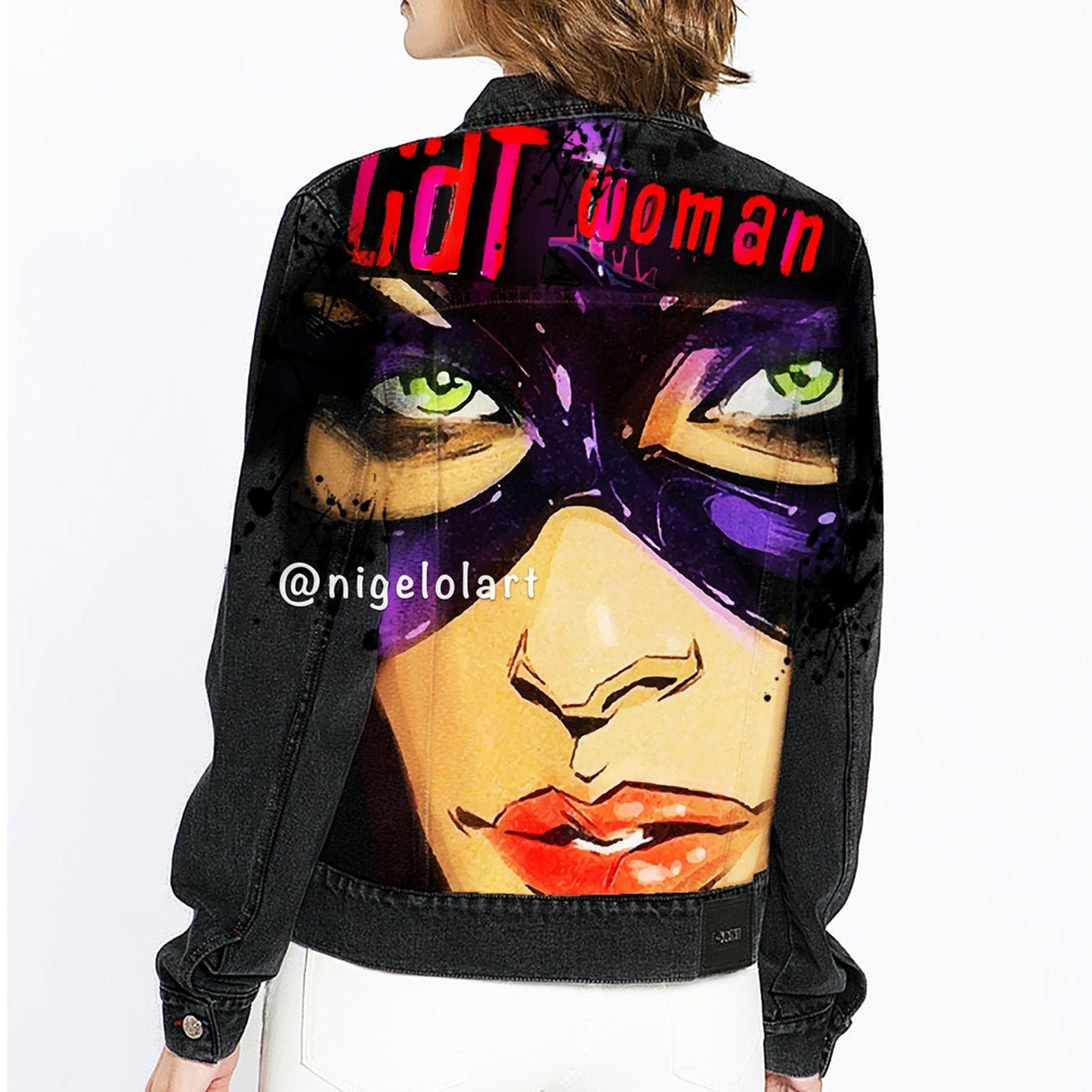Catwoman cosplay Catwoman poster Painted denim jacket Etsy