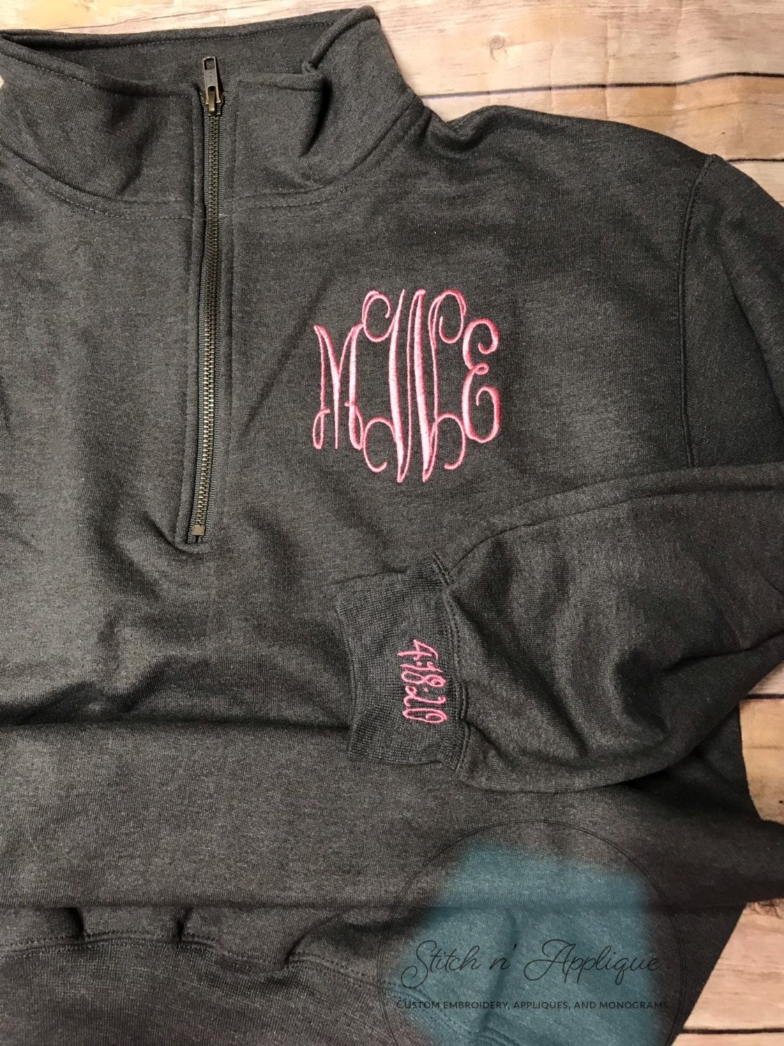 Stitchnapplique Monogram Pullover, Monogrammed Quarter Zip Sweatshirt, Casual Jacket for Women, Christmas or Birthday Gift Idea, Plus Size