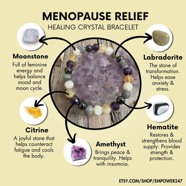 Menopause Relief Bracelet | Infused w/Reiki | Amethyst, Citrine, Moonstone, Labradorite, Hematite Handmade Crystal Healing Stretch Bracelet