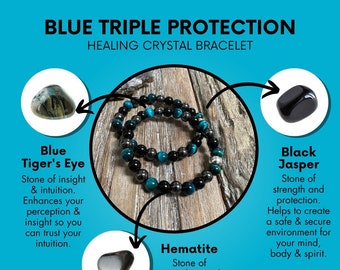 Blue Triple Protection Crystal Bracelet for Grounding Power and Energy Shielding