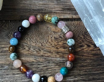 Multi-Gemstone Beaded Bracelet: Chakra Balancing Crystal Healing Jewelry
