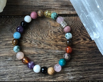 Multi-Gemstone Beaded Bracelet | Crystal Healing Jewelry to Balance Chakras | Rainbow Healing Crystal Beaded Stackable Stretch Bracelet