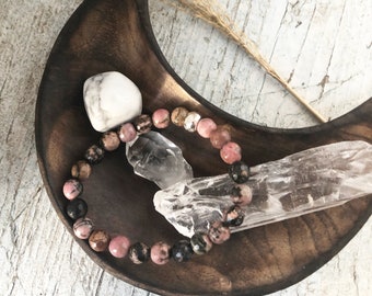 Rhodonite with Black Matrix Crystal Bracelet – Relationship Healing & Emotional Support