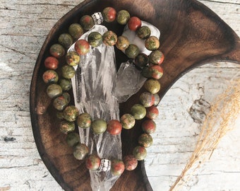 Unakite Bead Bracelet: Handmade Stretch Jewelry for Balance