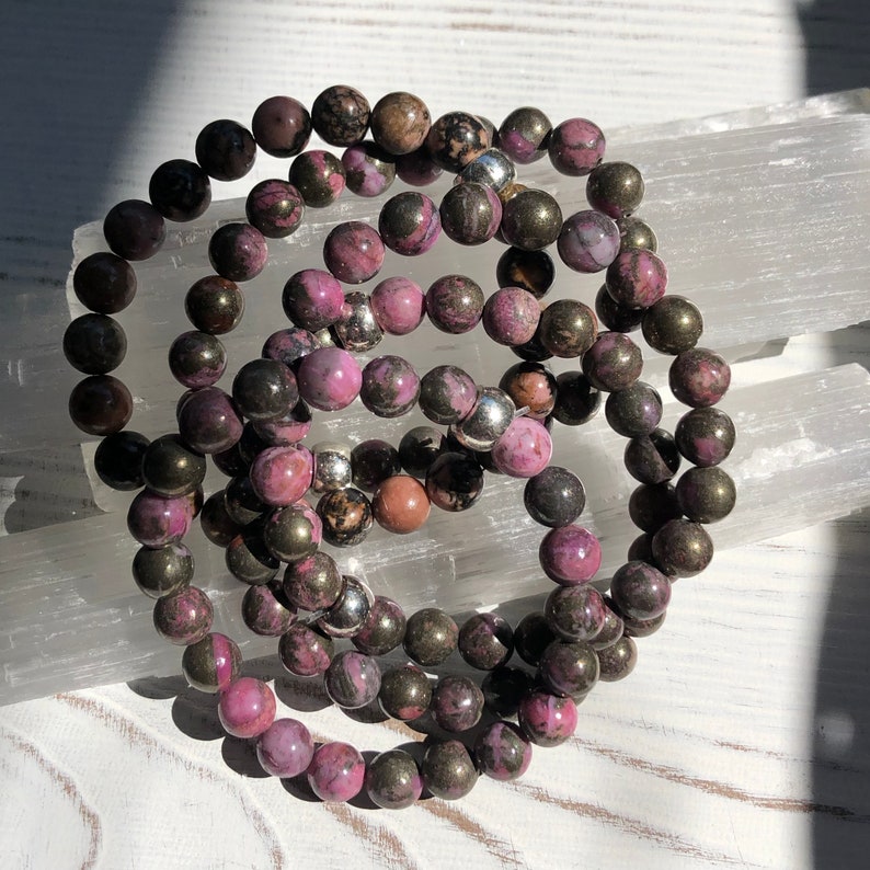 Pink and Gold Pyrite Beaded Stretch Bracelet to Attract Luck - Etsy