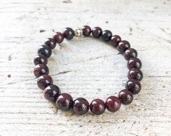 Handmade Garnet Beaded Stretch Bracelet: Root Chakra Jewelry