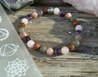Radiant Confidence Crystal Bracelet: Rose Quartz, Amethyst, Sunstone, Labradorite, Sandstone |  Reiki Infused