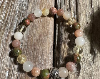 Friendship Gemstone Bracelet: Unakite, Sunstone, Opal & Citrine Beads