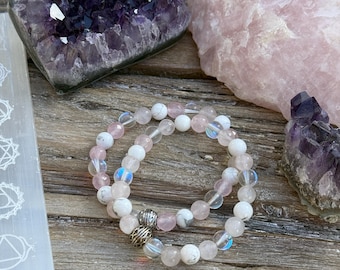 Sweet Love Bracelet with Rose Quartz, Angel Aura Quartz and Howlite