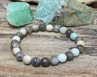 Mercury Retrograde Healing Crystal Beaded Bracelet with Amazonite and Labradorite