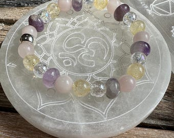 Harmony Bracelet with Rose Quartz, Citrine, Amethyst, Crackle Clear Quartz