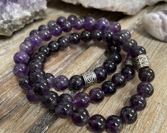 Intuition-Enhancing Deep Purple Amethyst Bracelet | Reiki-Infused Crystal Healing Jewelry | Handmade Stretch Bracelet | Friendship Gift