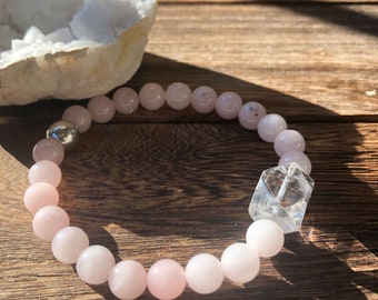 Rose Quartz Clear Quartz Nugget Bracelet: Love, Harmony, Heart Healing