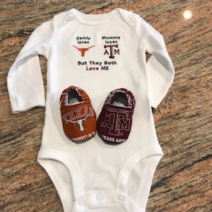 Texas A&M Aggies and Texas Longhorns house divided Baby Bodysuit and Shoes