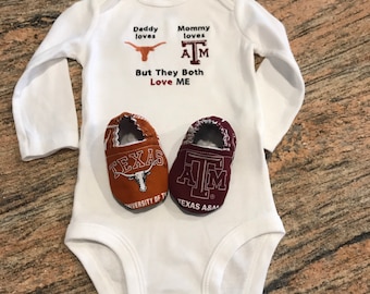 Texas A&M Aggies and Texas Longhorns house divided Baby Bodysuit and Shoes