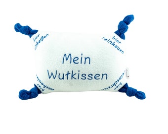 Mi almohada de ira blanco - azul real para que niños y adultos griten, muerdan, lloren y golpeen