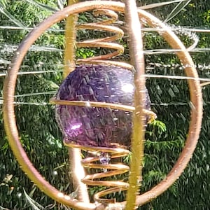 Garden sprinkler, purple blown glass, copper, water feature, garden art, yard art, kinetic, functional art, gardening, lawn art, gifts