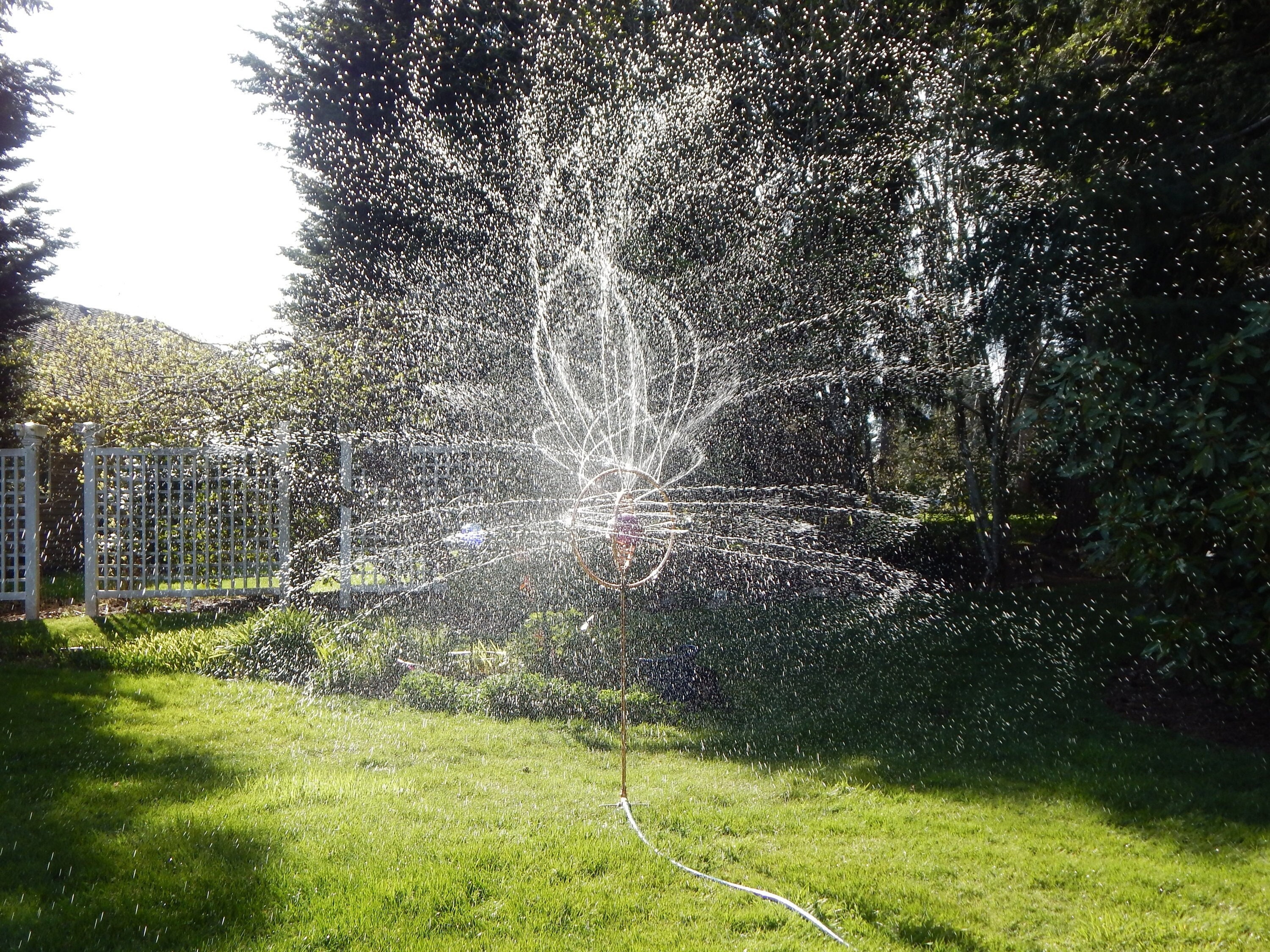 Copper Garden Sprinkler, Lavender Blue Blown Glass, Kinetic Yard