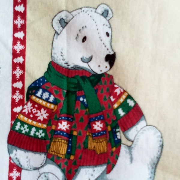 Christmas Teddy Bear, Polar Bear on Ice Fabric Panel, Soft Sculpture , Holiday Decor, Crafts, DIY Gift