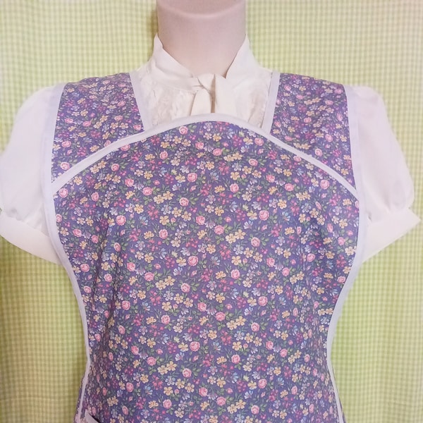 Vintage Style 1950's Apron, Full Apron, Farmhouse Style H-Back Apron, Purple Country Floral, Sizes Small-Plus