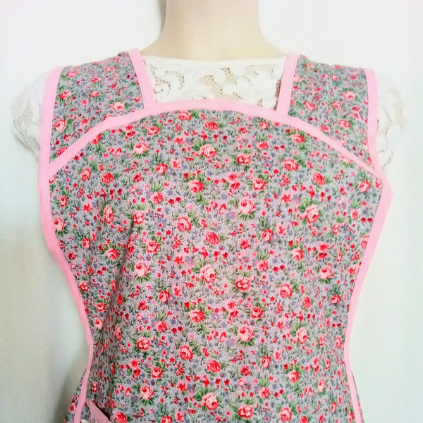 Vintage Style 1950's Apron, Full Apron, Farmhouse Style H-Back Apron, Blue Country Floral, Sizes Small-Plus