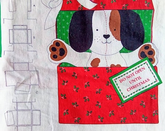 Cut & Sew Christmas Puppy Fabric Panel, Holiday, Quilting, Crafts, Stuffed Toy