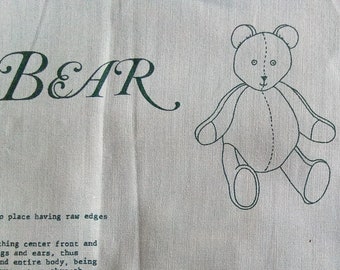 Victorian Bear Fabric Panel, Teddy Bear, Soft Sculpture, Floral, DIY Gift