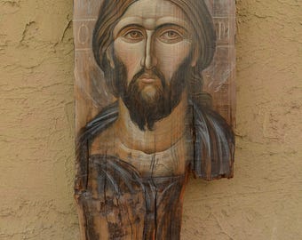 Jesus-Christus-Ikone, handgemalt in Eitempera, ukrainische moderne Ikone von Roman Selivachov
