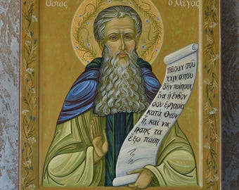 Saint Arsenius the Great Hand Painted egg tempera with gilding modern Christian art Ukrainian Icon of Roman Selivachov