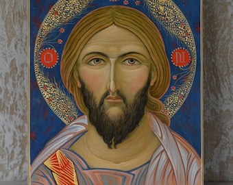Jesus Christ Hand Painted Icon egg tempera with gilding Ukrainian Icon of Roman Selivachov